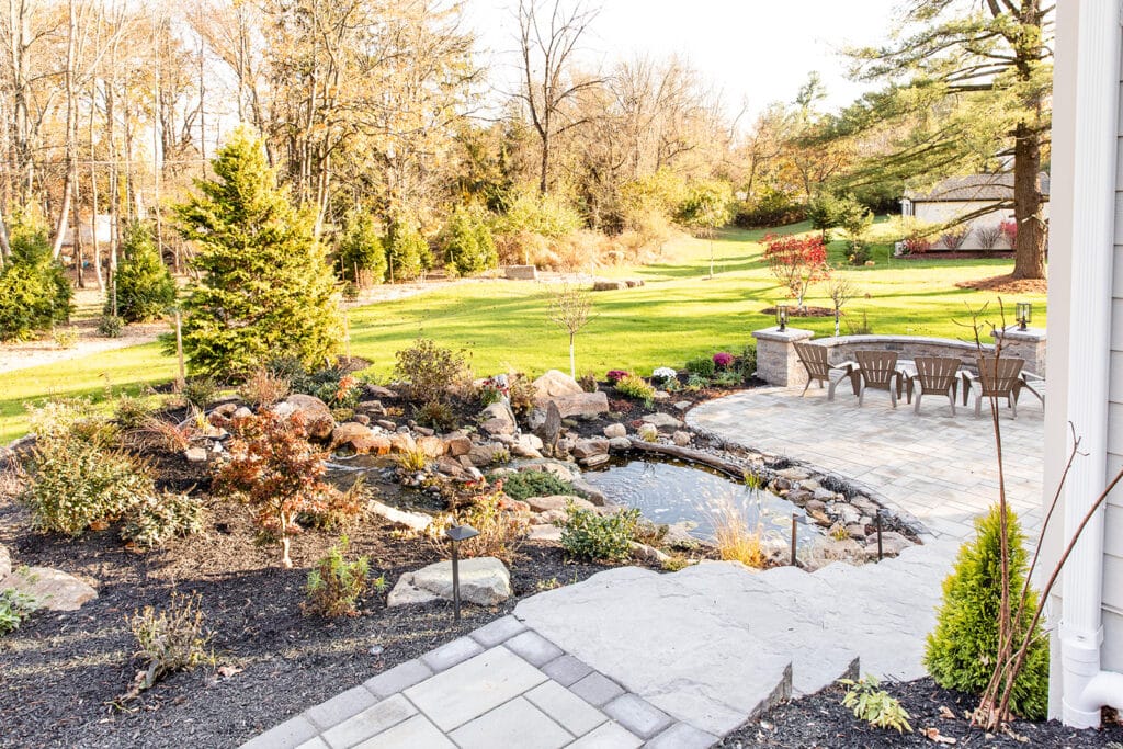 a backyard patio and rock garden hardscape installation in pa