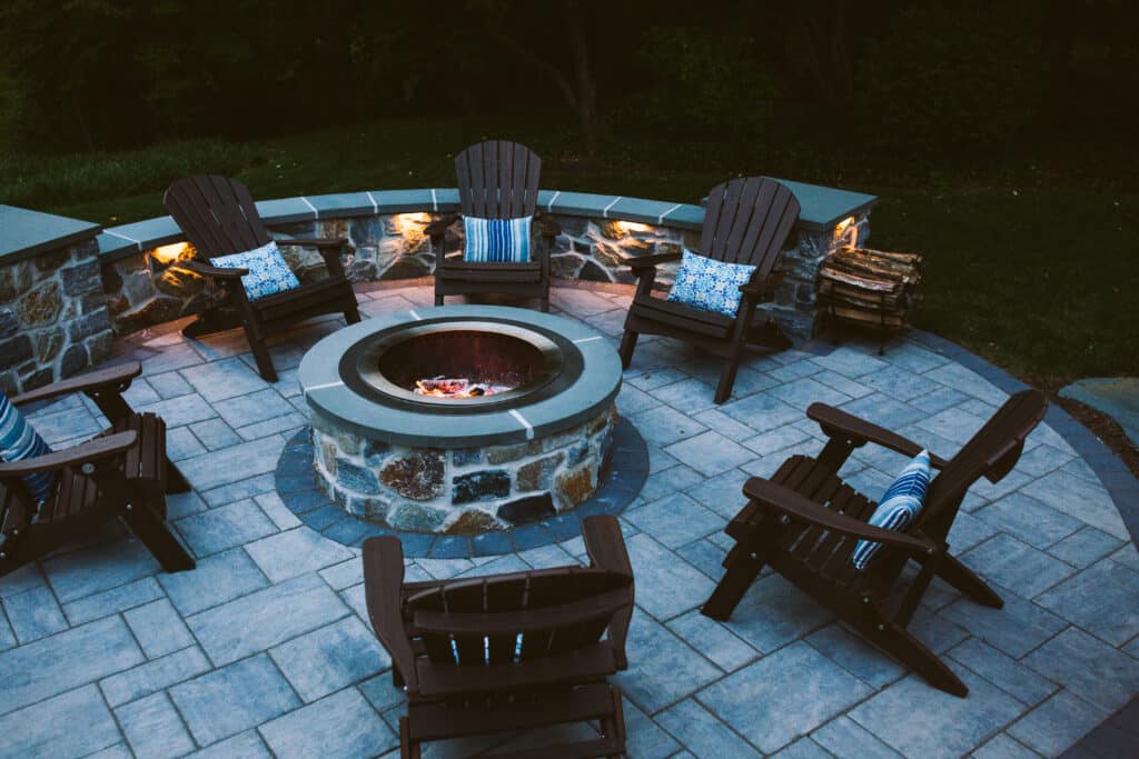 a fire pit patio hardscape installation in lancaster pa